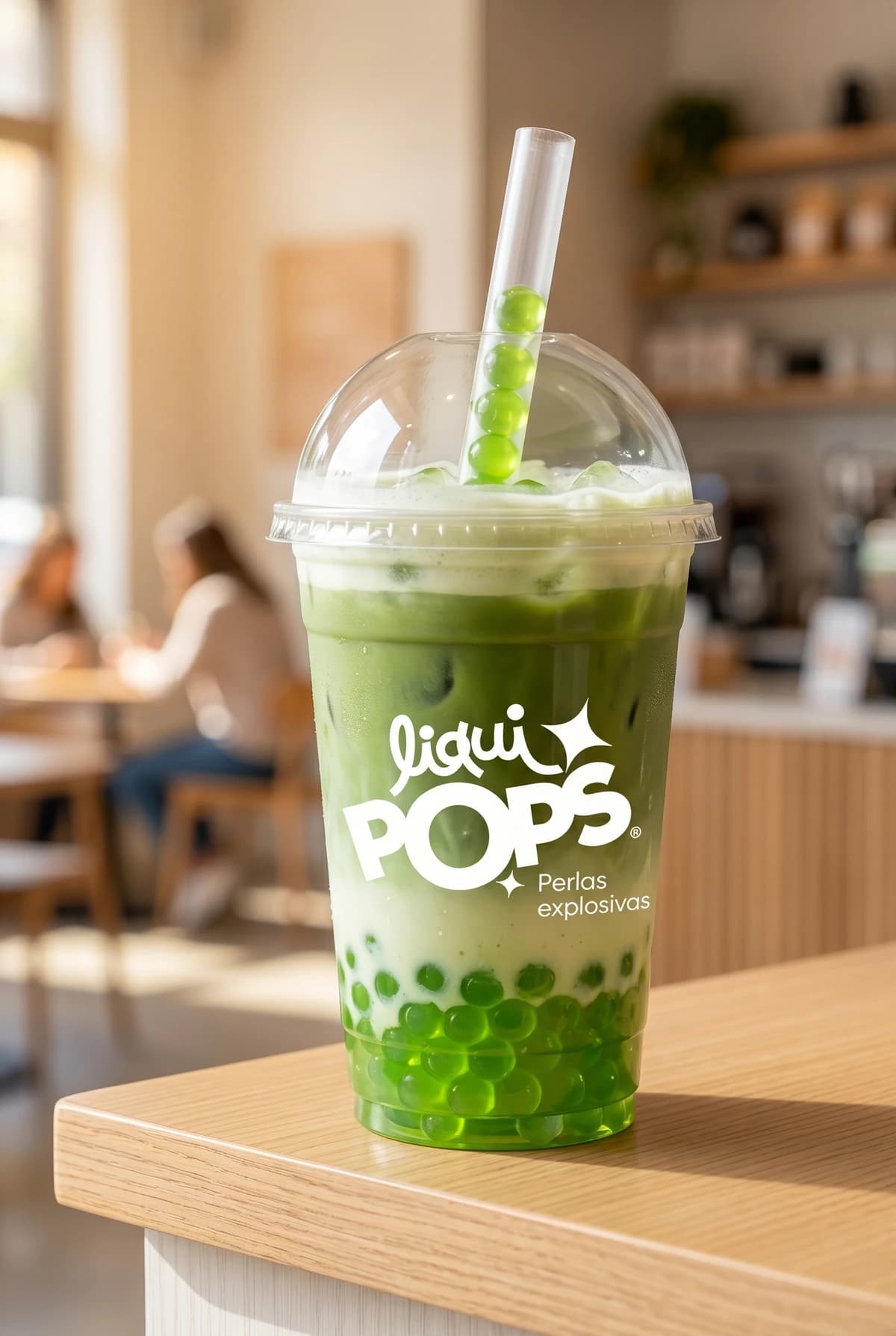 Bubble tea matcha preparado con insumos Perlas Explosivas
