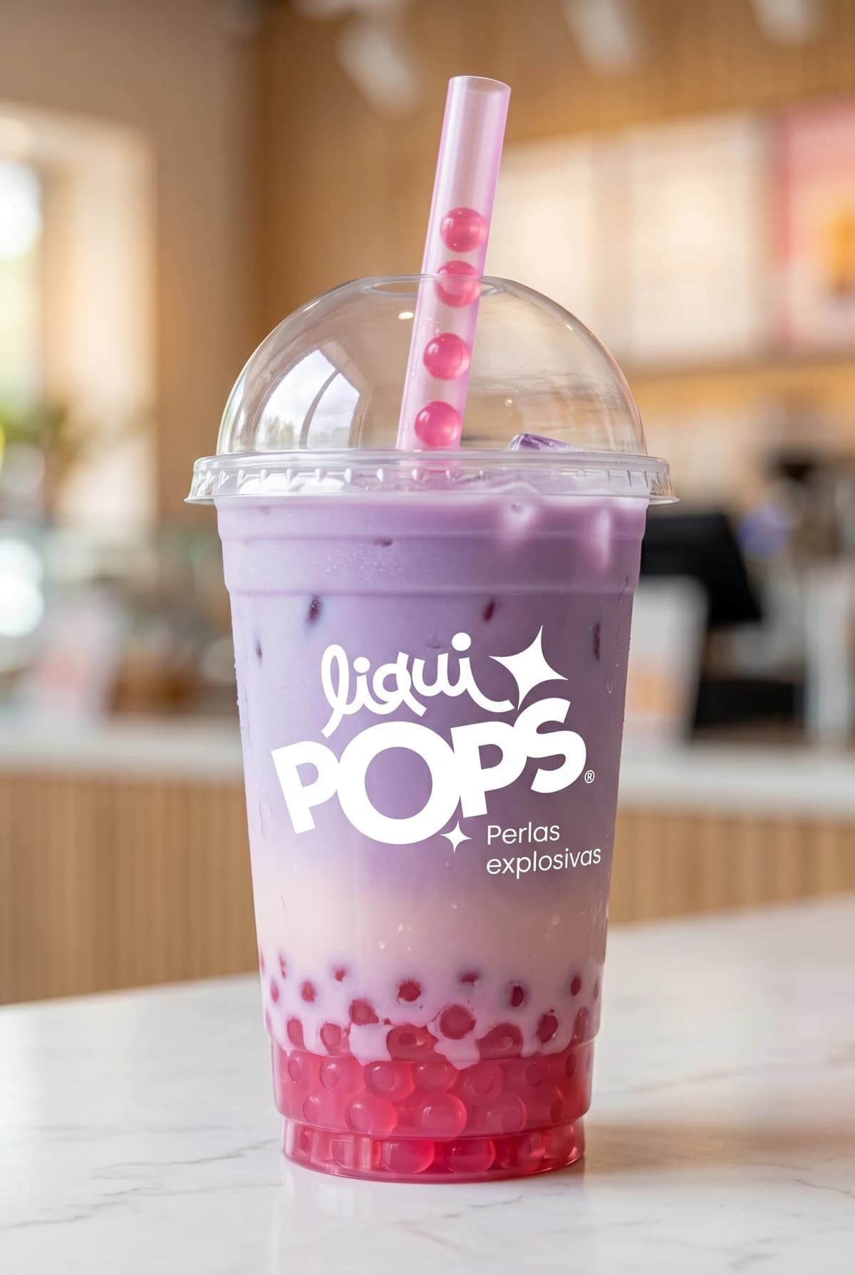 Bubble tea de taro preparado con insumos Perlas Explosivas