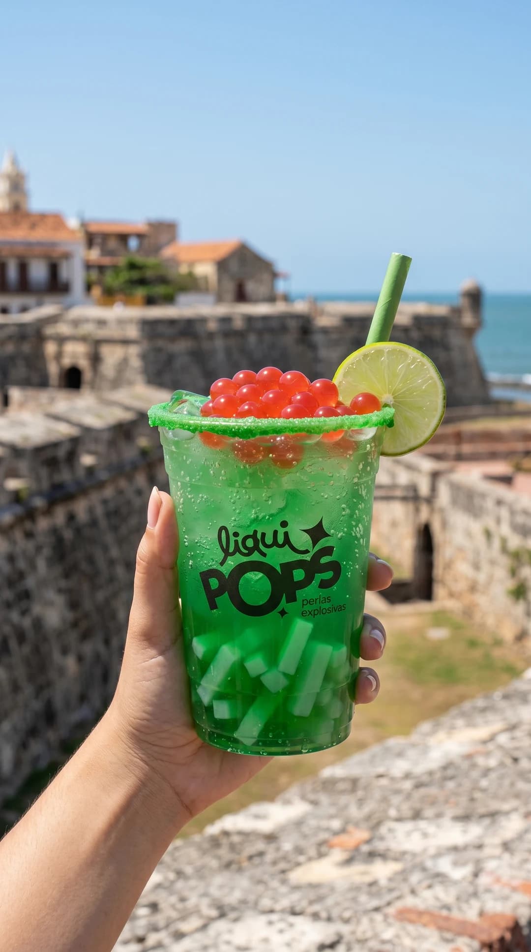 Michelada mango biche preparado con insumos Perlas Explosivas